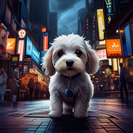 Anthro Cockapoo Puppy Walks Sydney at Night