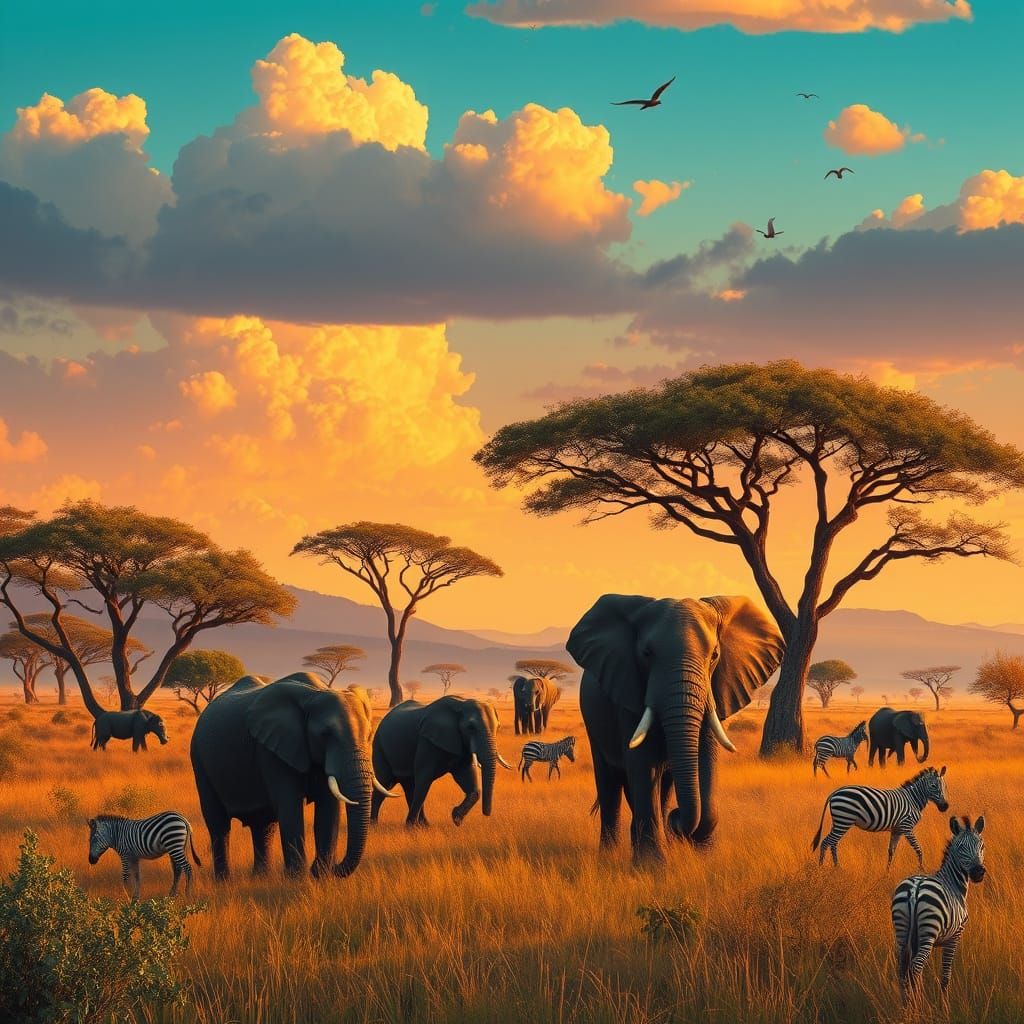 African Savannah Landscape in Painterly Style