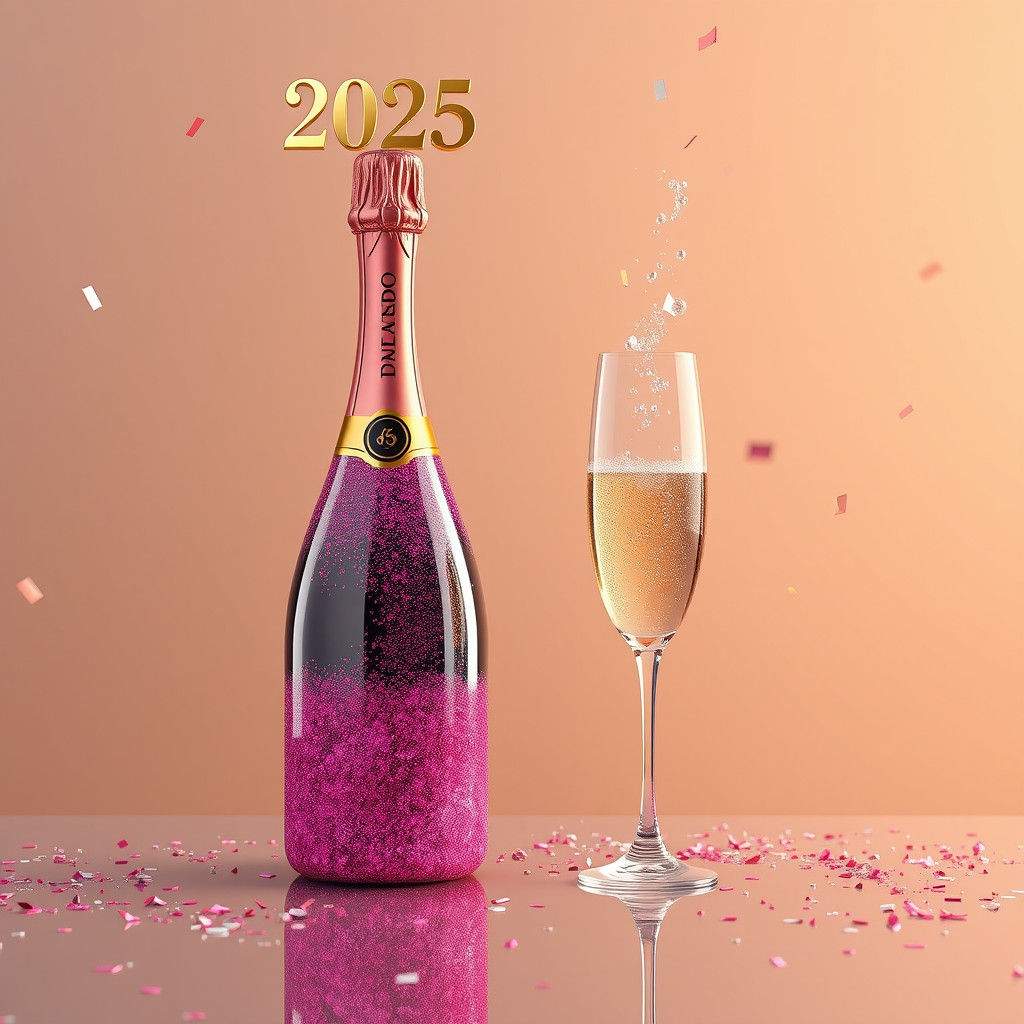 Ornate Champagne Bottle With Pink Glitter in 3D