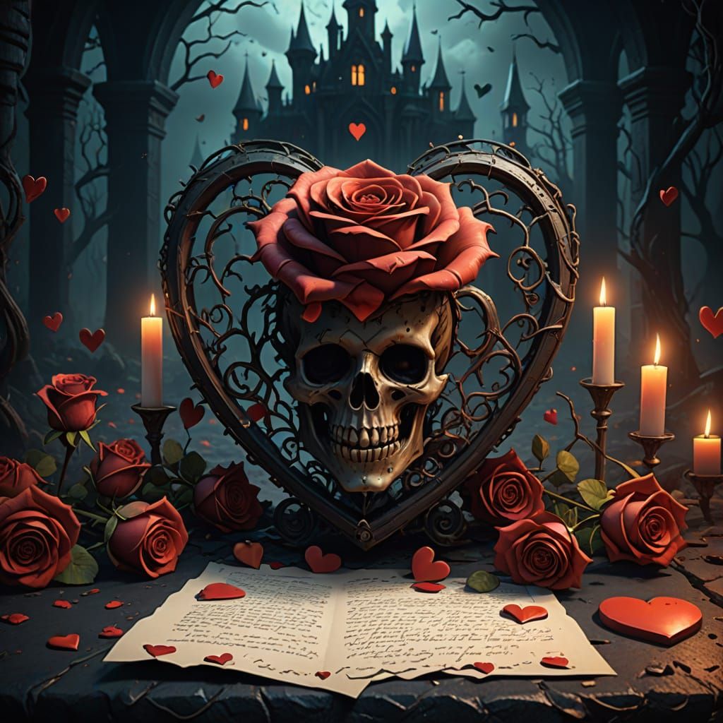 Haunted Valentine's Day Art in Deep Color Palette