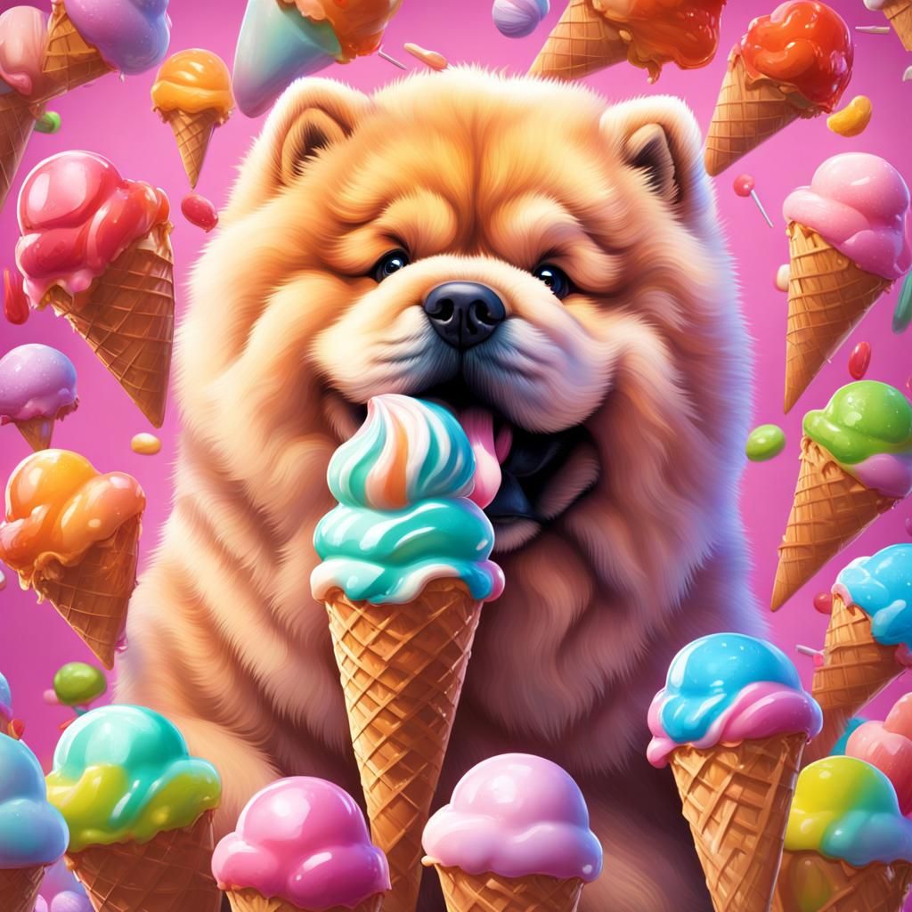 Chow Chow Enjoys Ice Cream: Candy Art Style