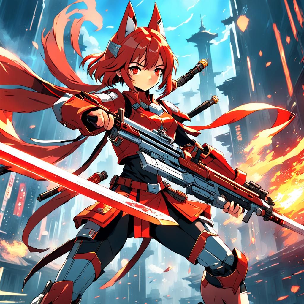 Fantasy Hero Angel with Sword in Anime Style