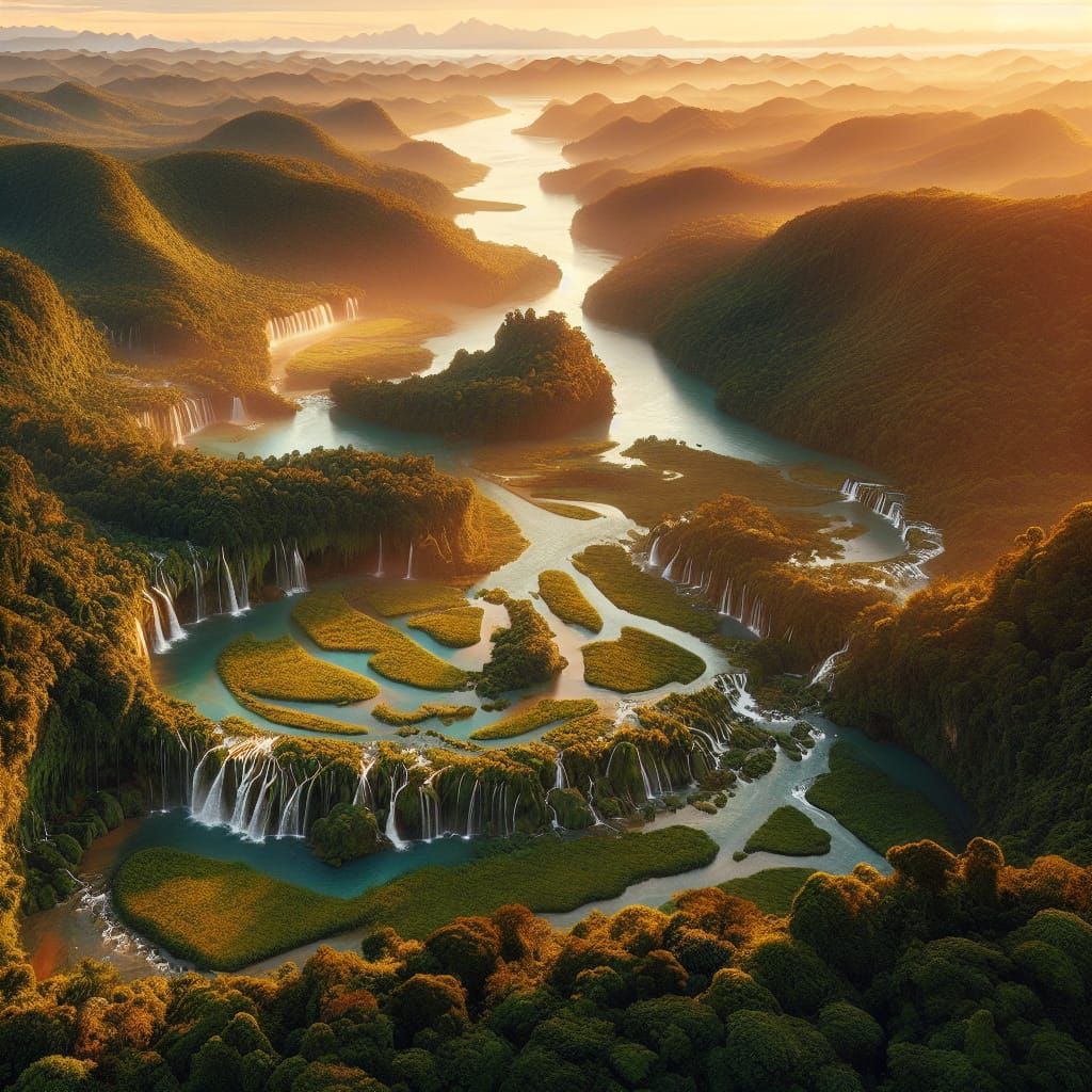 Lush Terraced Landscape at Golden Hour