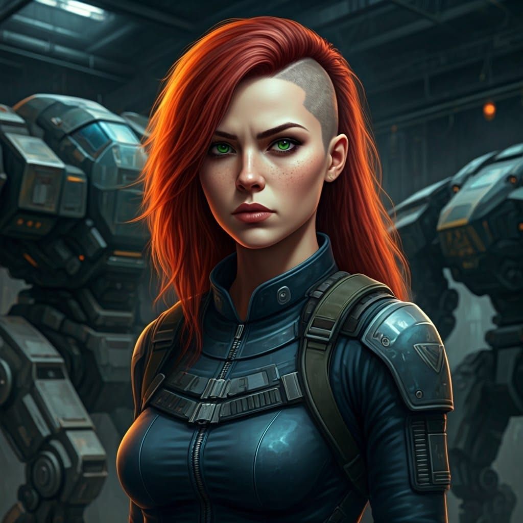 Cyberpunk Pilot with Fiery Red Hair