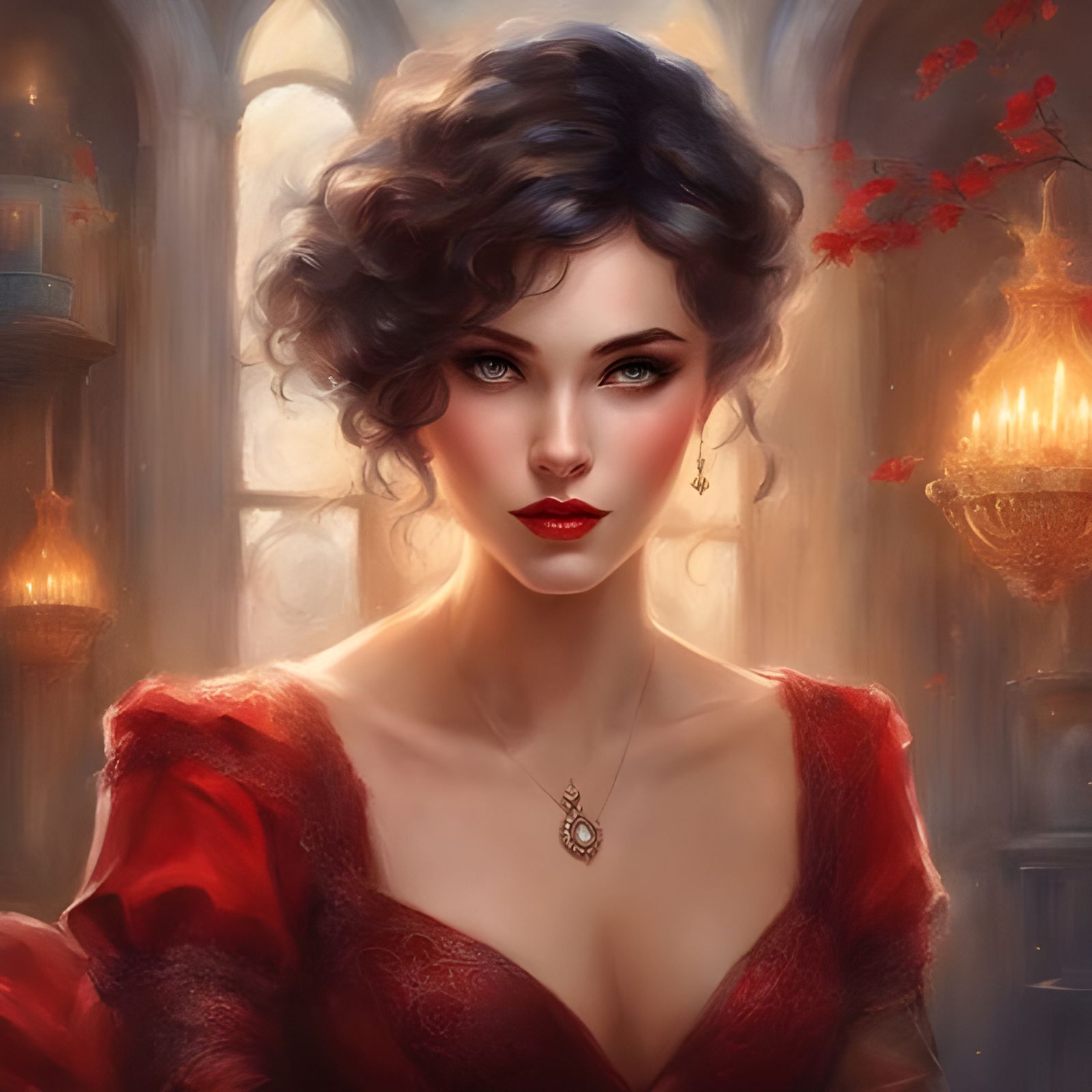 Beautiful Girl in Cafe: A Royo-Inspired Portrait