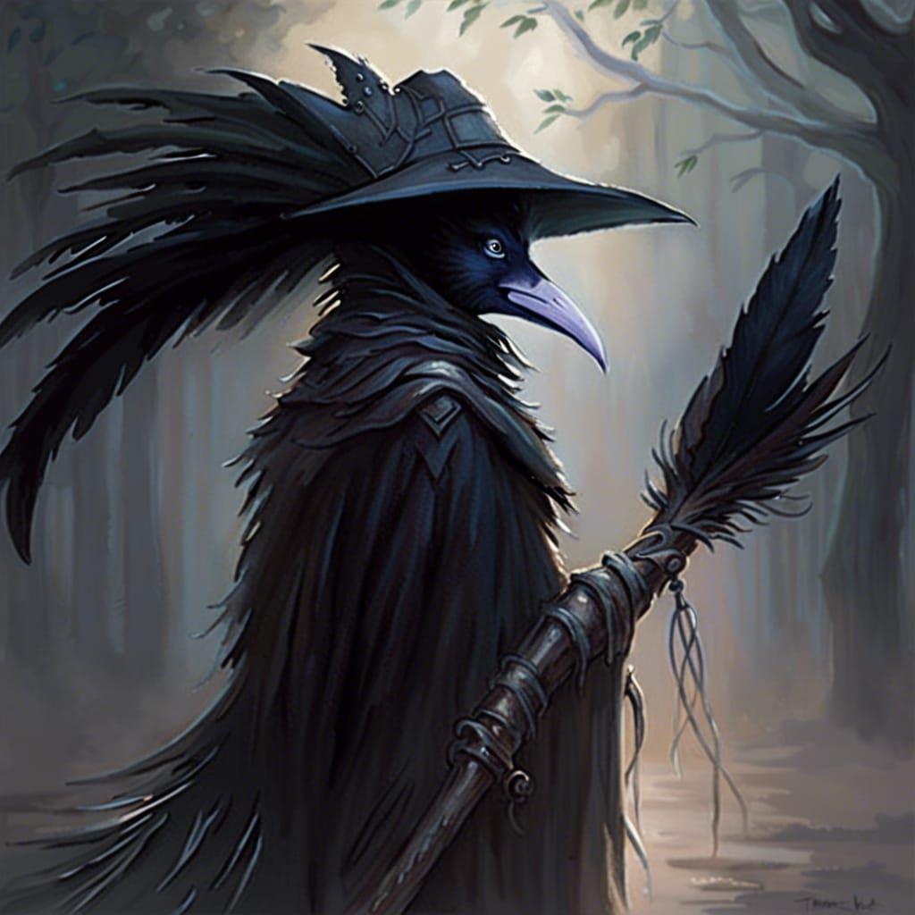 Kenku Rogue with Ethereal Tattoos in Fantasy Style