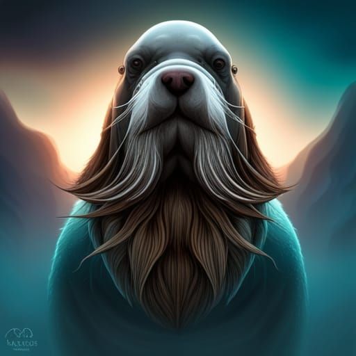 Walrus with Handlebar Mustache: Detailed Matte Painting
