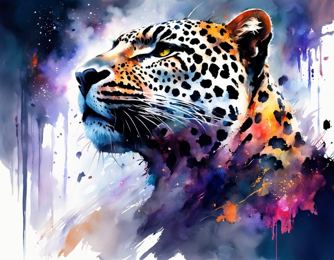 Leopards Under Moonlight in Splash Art Style