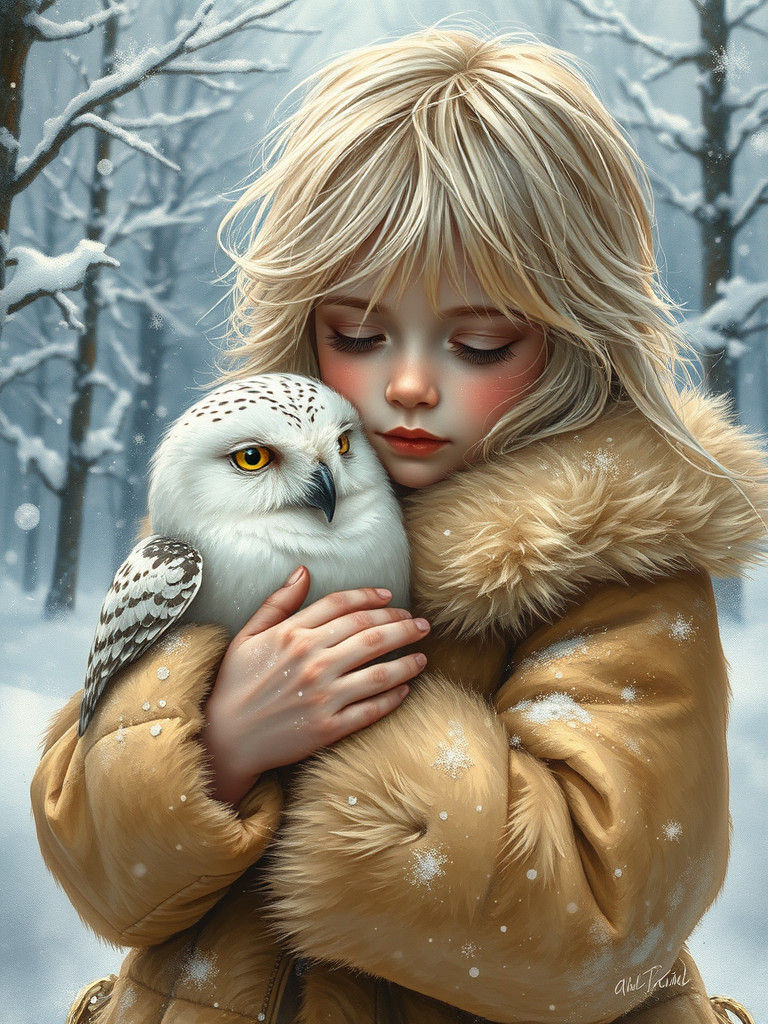 Girl with Snow Owl: Fantasy Concept Art