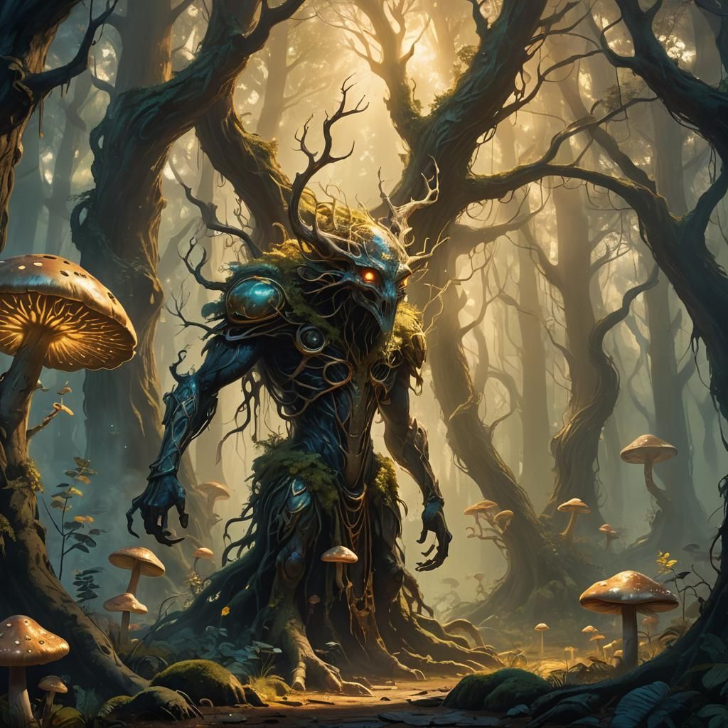 Mystical Creature in Surrealist Forest Concept Art