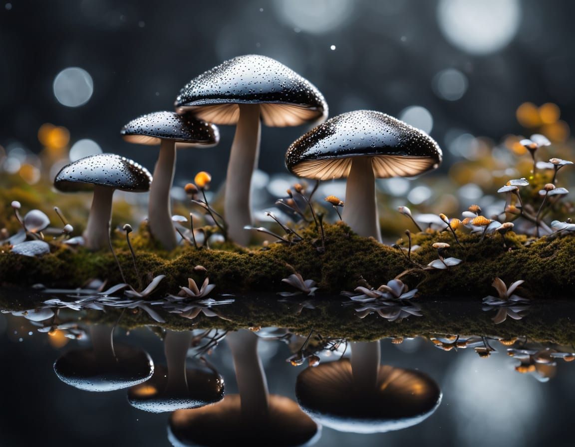 Elegant Chrome Mushrooms in Celestial Bloom