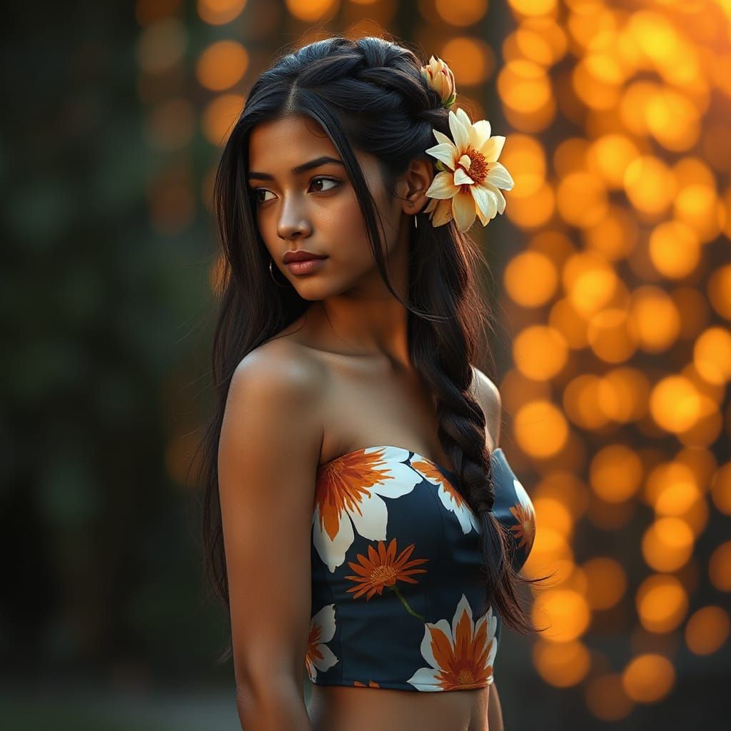 Mizoram Woman with Dahlia in Hyperrealistic Style