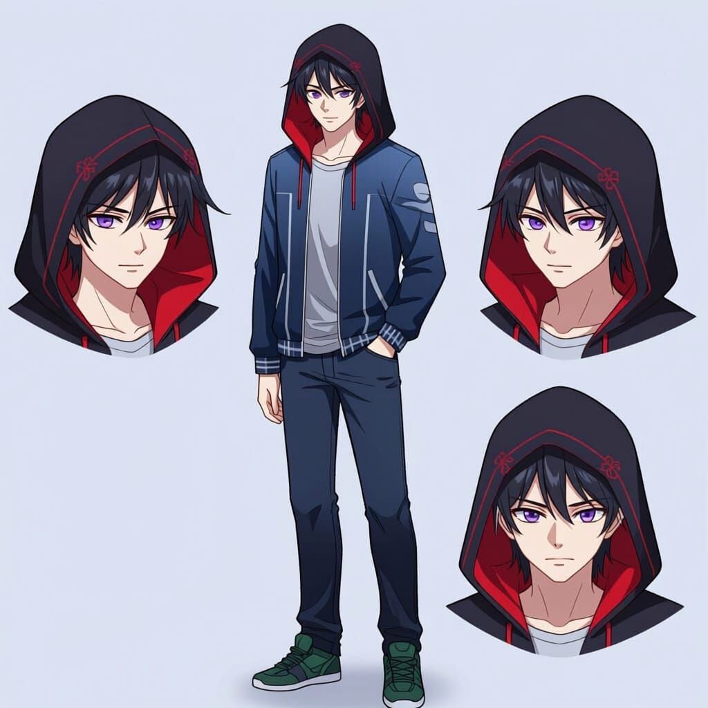 Vampire with Purple Eyes in Blue Jacket