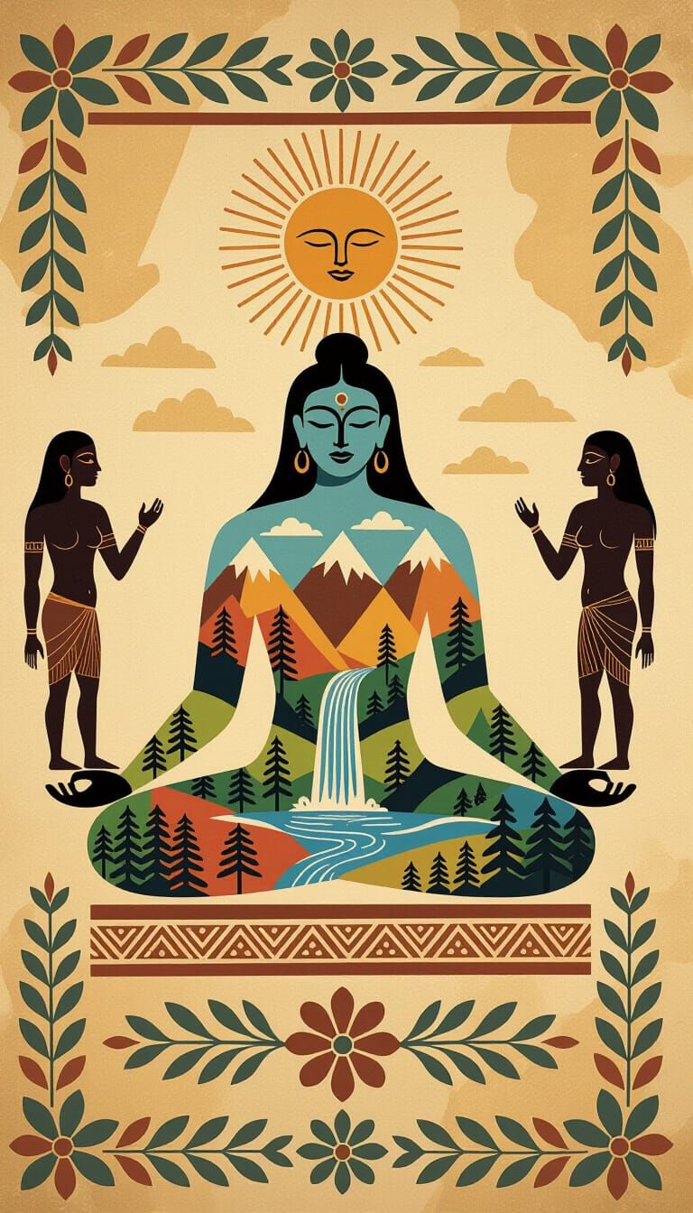 Meditative Figure in Ancient Cave Art Style