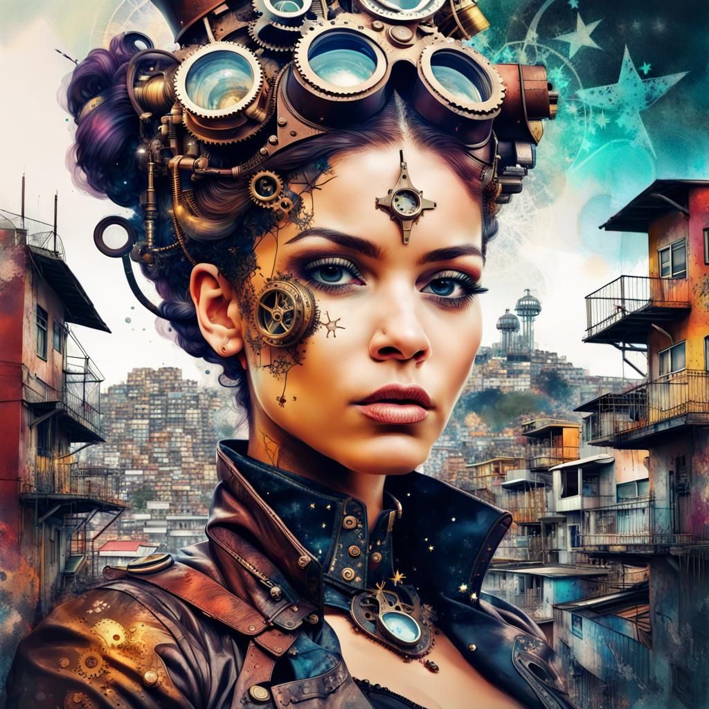 Steampunk Princess and Favela Kingdom in Double Exposure