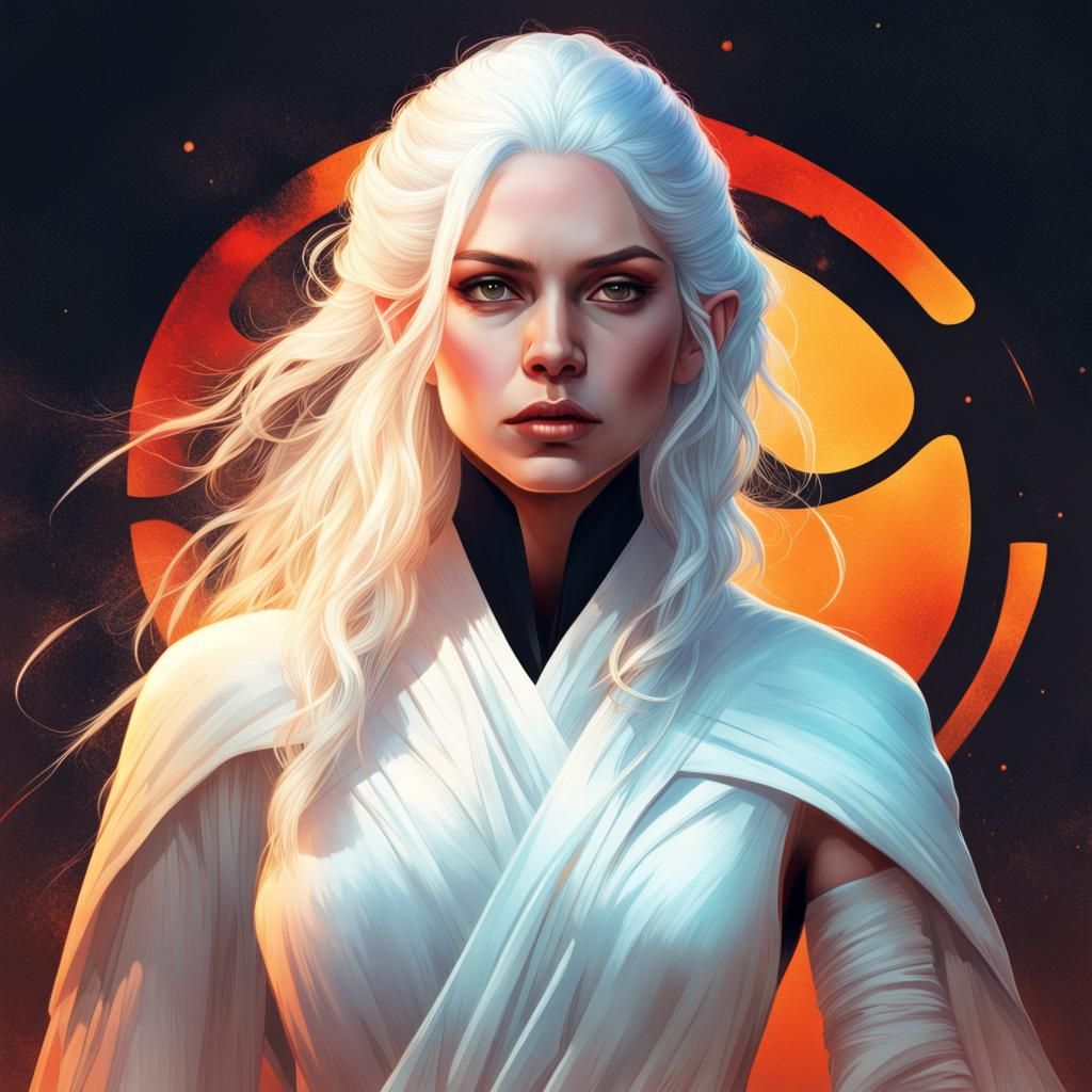 Dangerous Goddess with White Hair in Star Wars Style