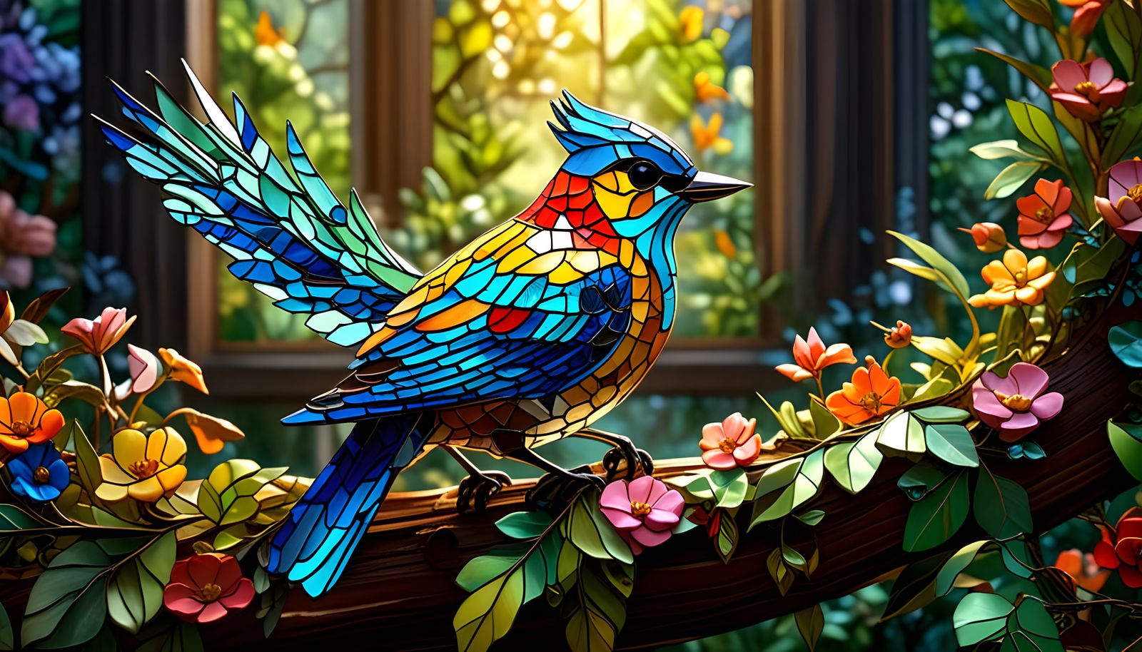 Vibrant Stained Glass Avian Mosaic