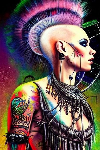 Punk Rock Mohawk Goddess in Hyper-Realistic Style