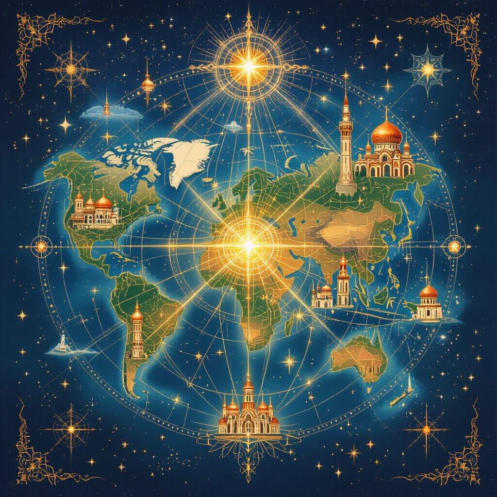 Fantasy Map of Tartaria with Ley Lines and Mystical Cities