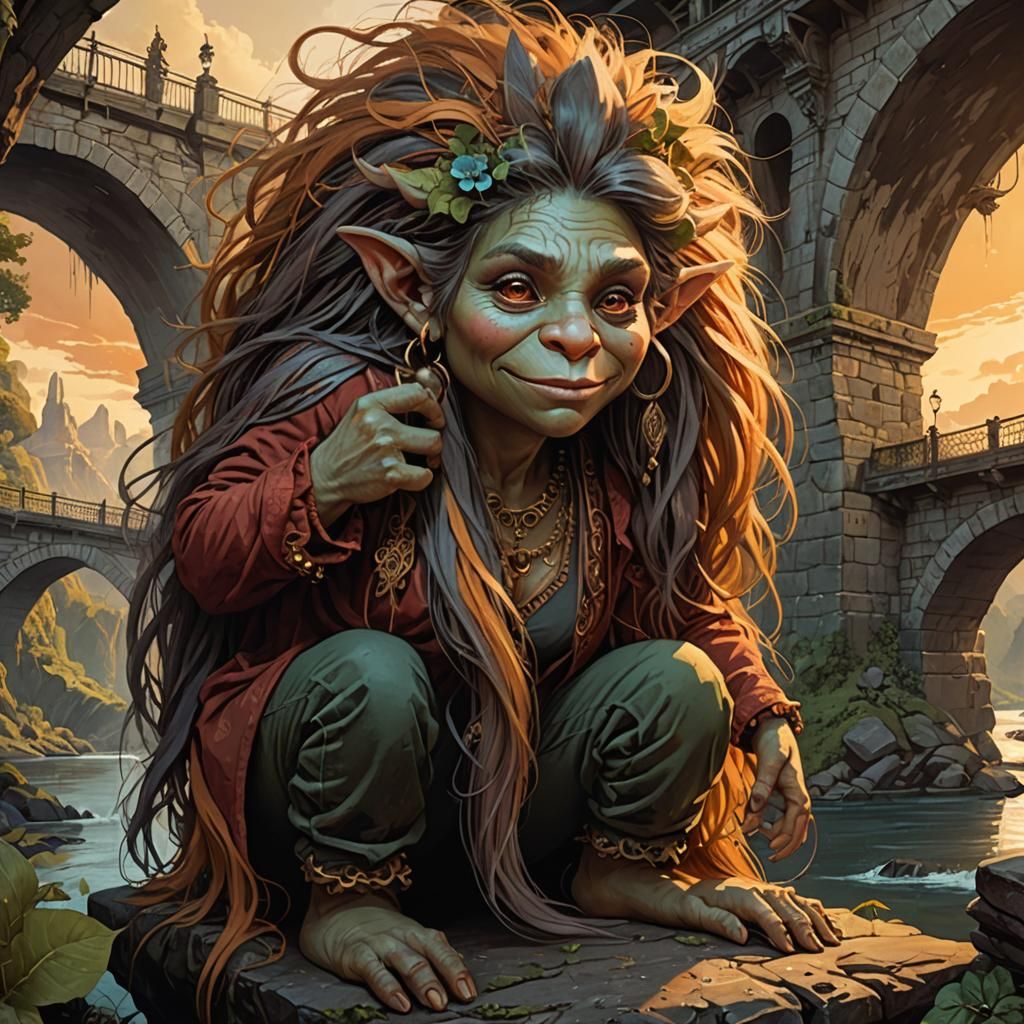 Beautiful Troll Combing Hair Under Bridge