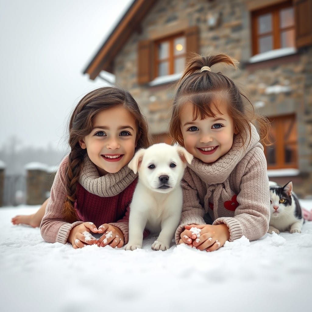 Sisters' Winter Wonderland Moment in Ethereal Fantasy Style