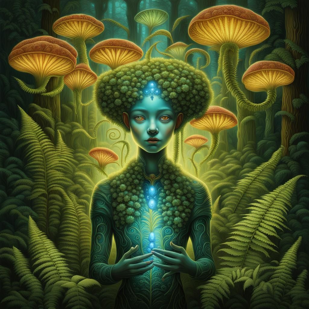 Bioluminescent Fairy Merges with Biomechanical Forest