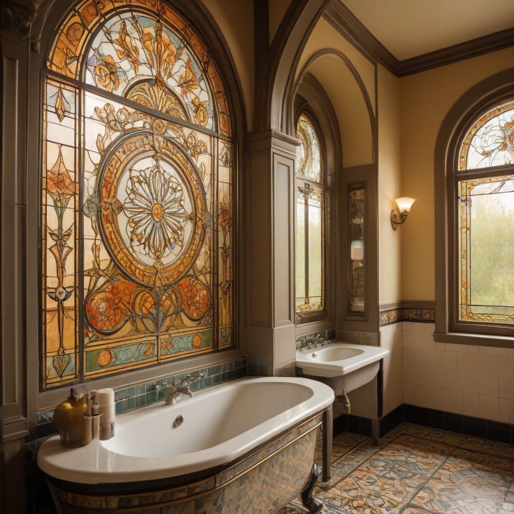 Art Nouveau Bathroom with Stained Glass
