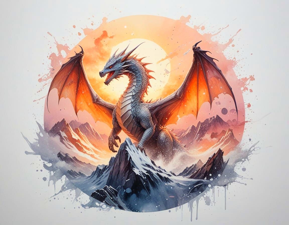 Crystal Dragon Soars Over Snowy Peaks Under Aurora Sky