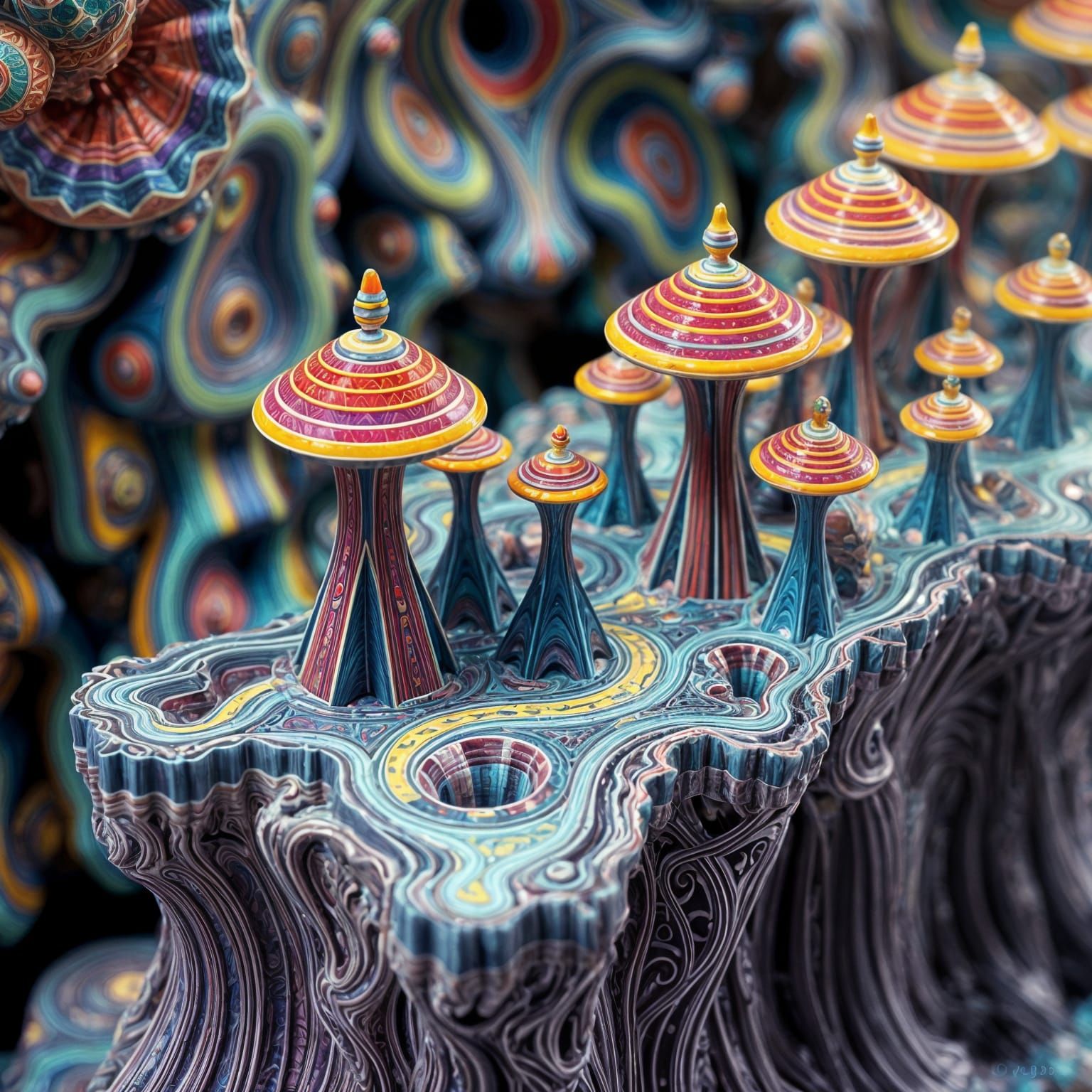 Hyperdetailed Colorful Fractal System Table Design