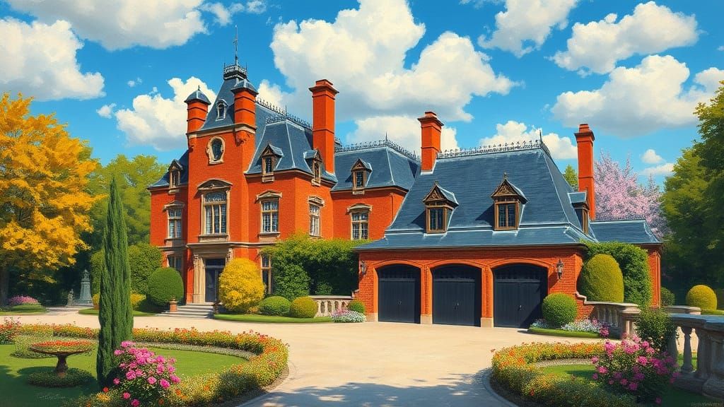 Elegant Chateau Amidst Vibrant Trees and Gardens
