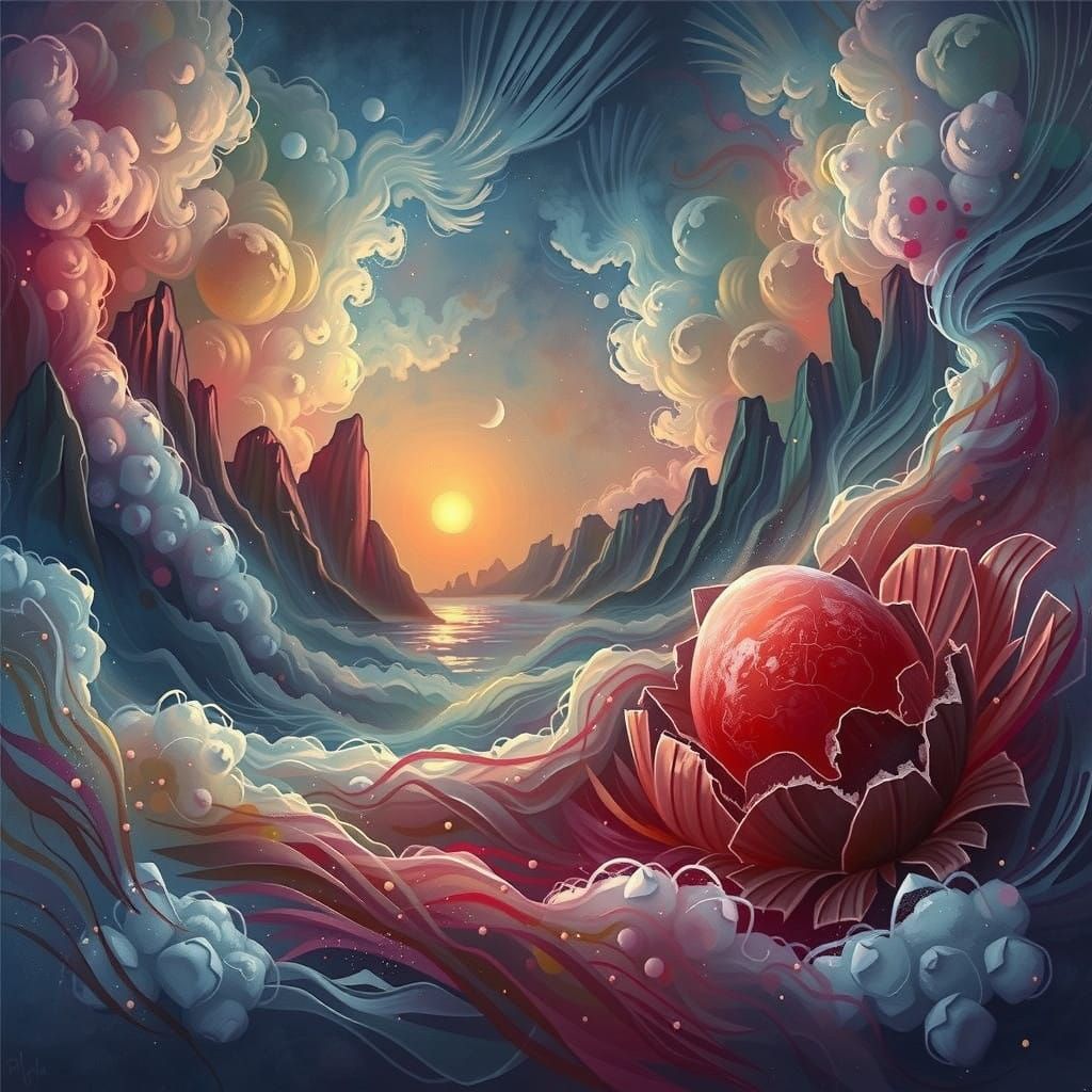 A Blooming Egg in Vibrant Nighttime Scene