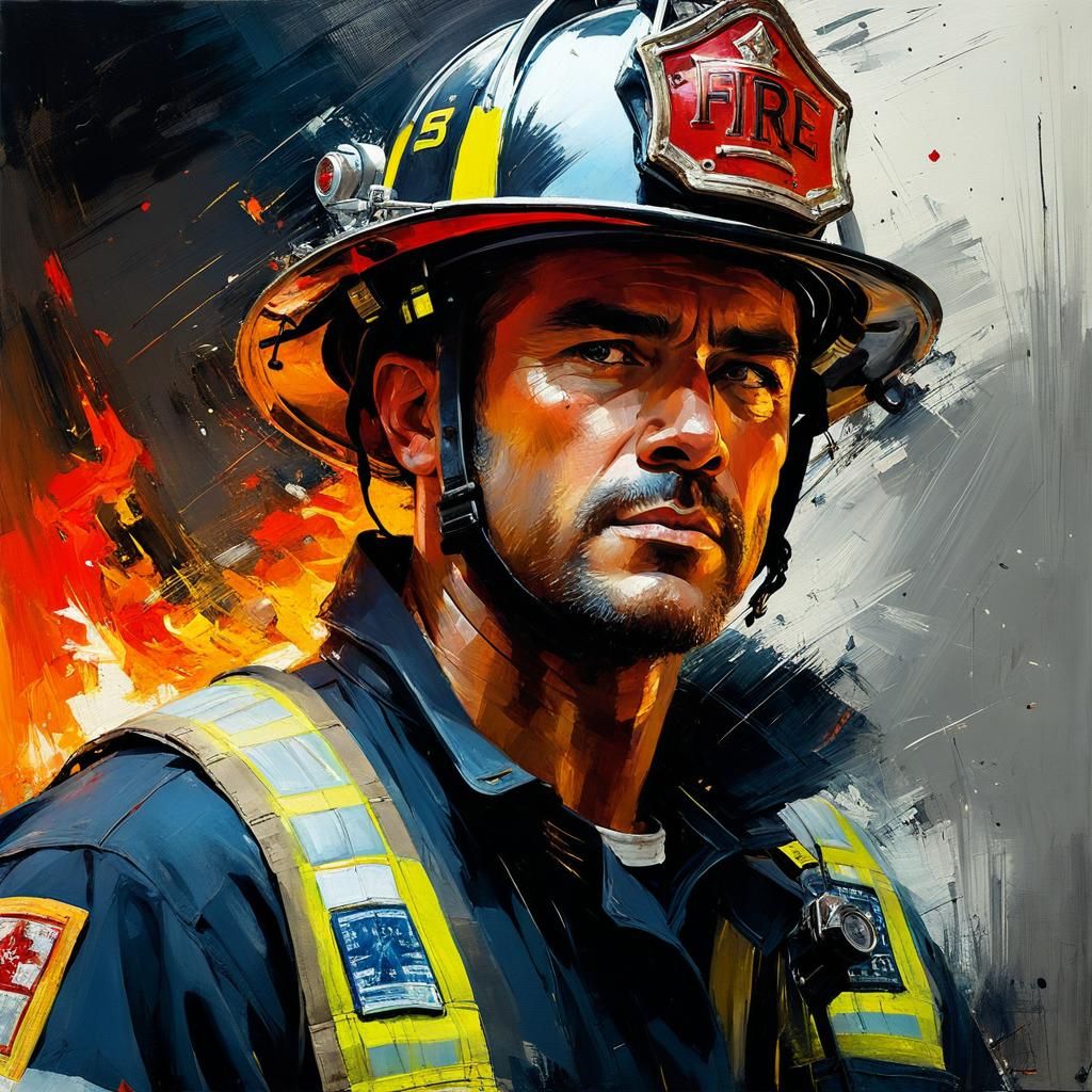 Emotional Firefighter in Detailed Matte Painting Style