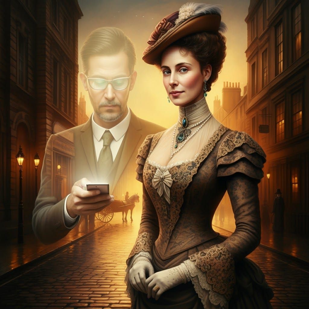 Ghostly Man with Phone in Victorian London