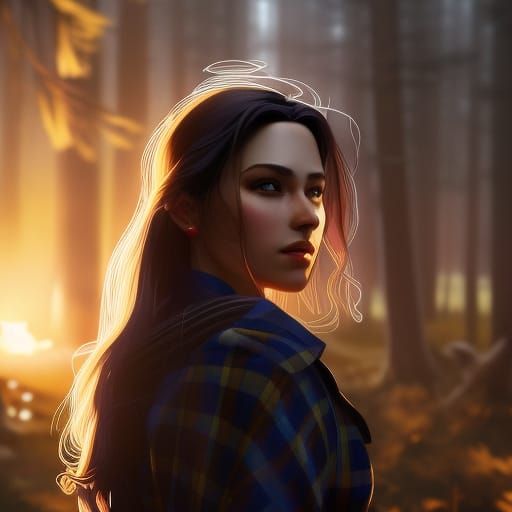 Brunette Camping Portrait in Hyperdetailed Style