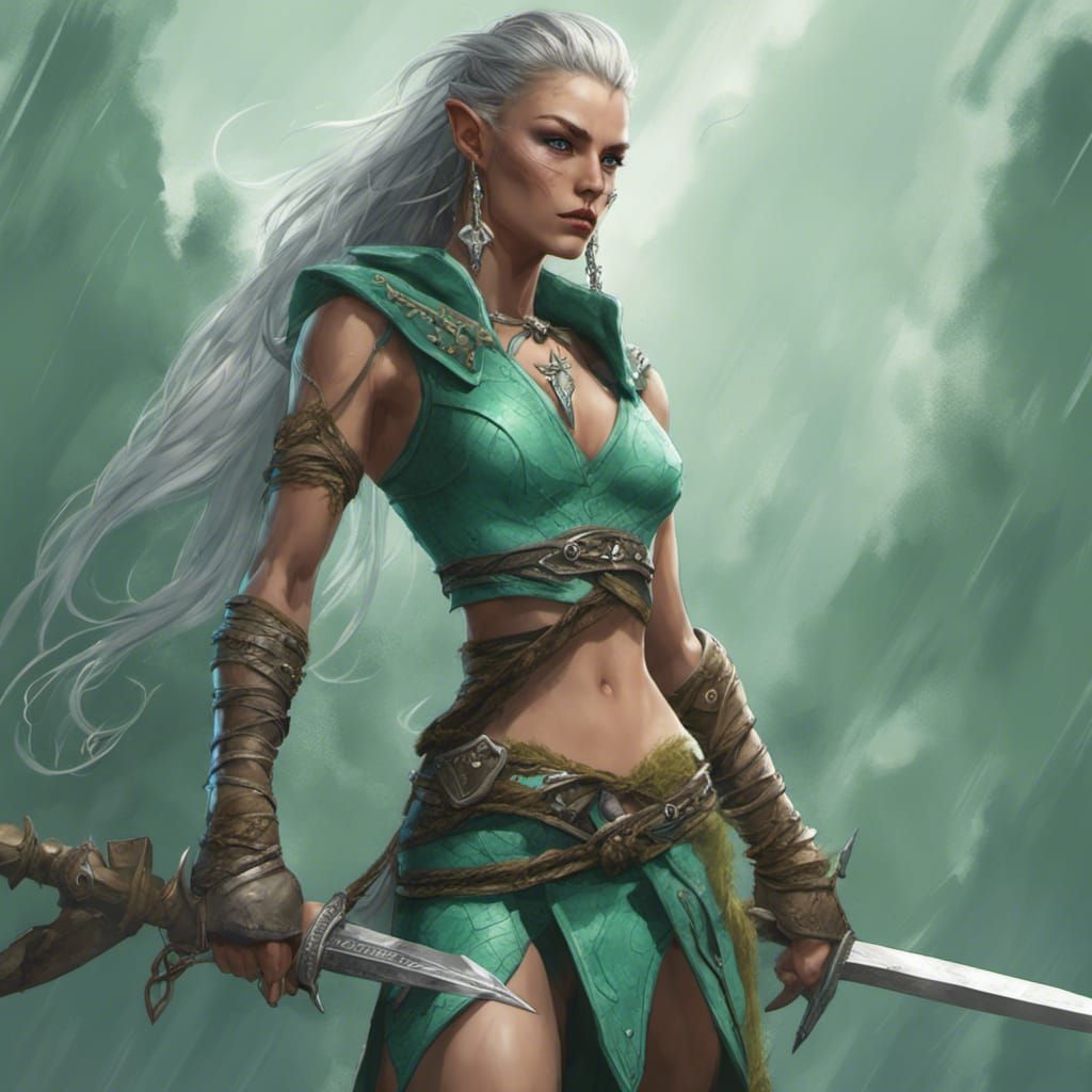 Moon Elf Barbarian with Sword Digital Painting