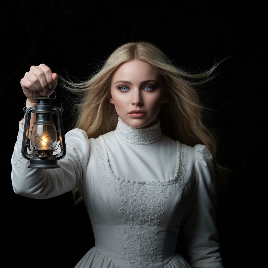 Elfin Beauty with Lantern in Victorian Dress