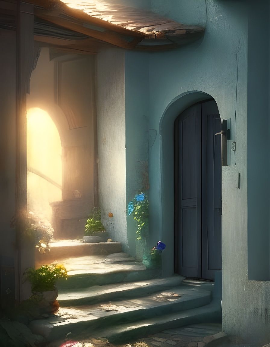 Rustic Door in Italy: An Impasto Oil Painting