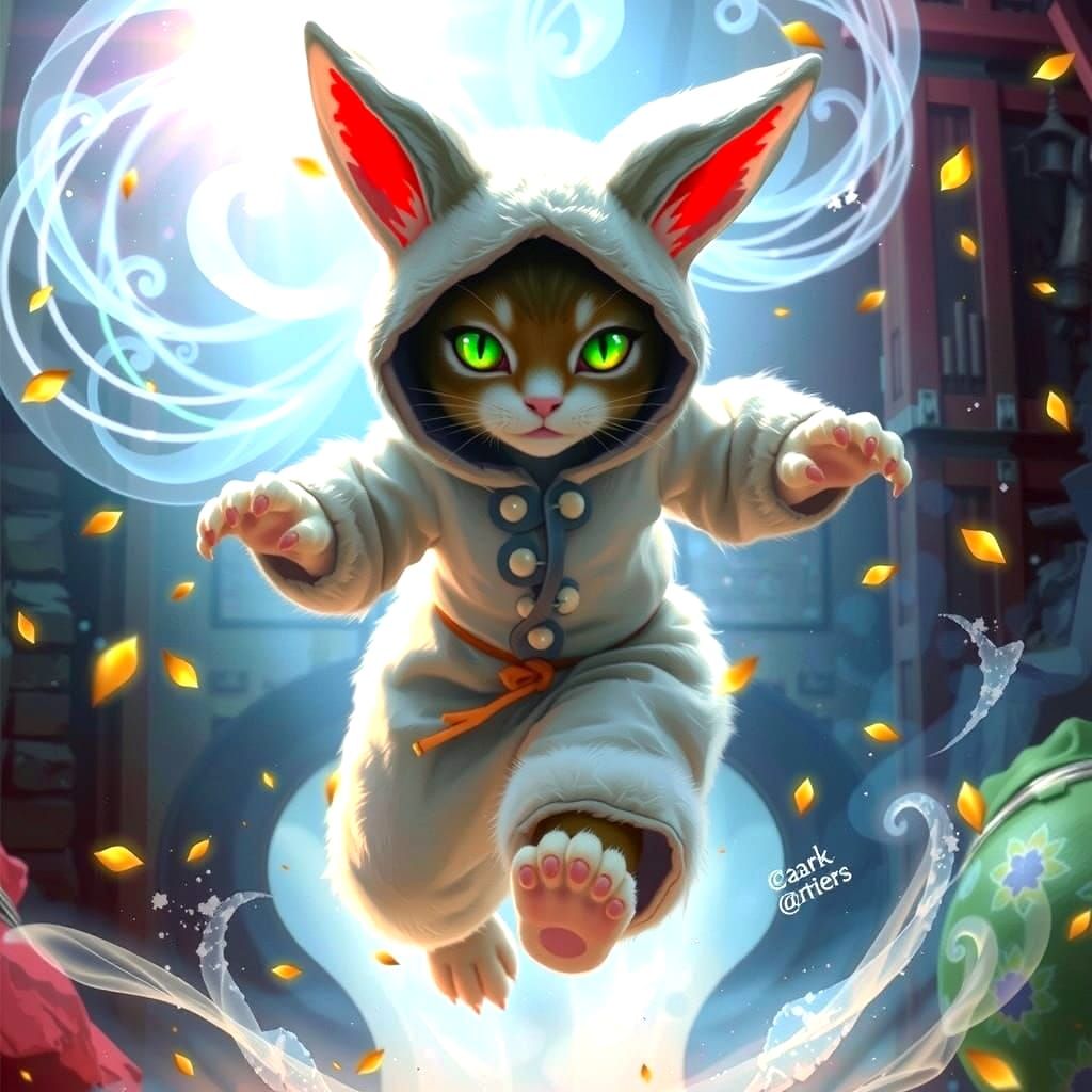 Cute Tabaxi Monk in Emerald Green Kigurumi Costume
