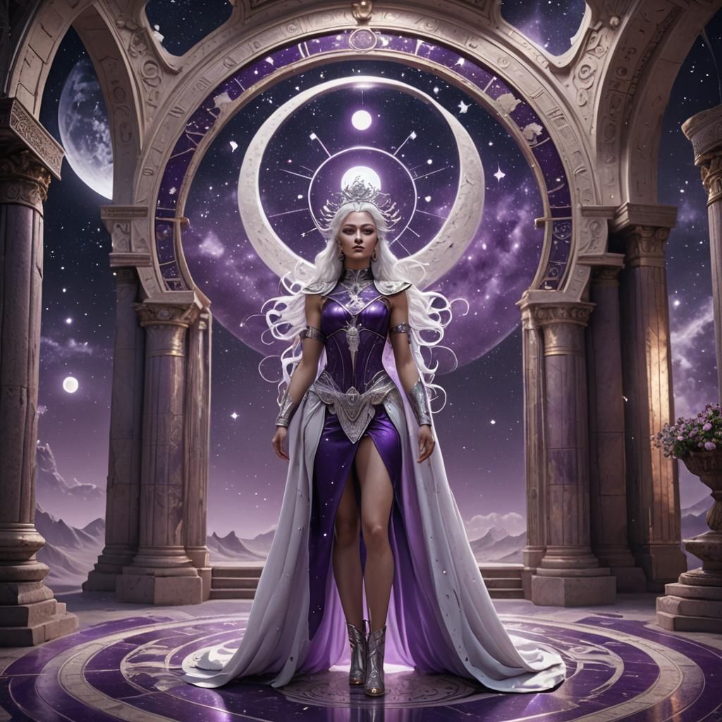 Purple Moon Goddess in Starry Vaulted Room