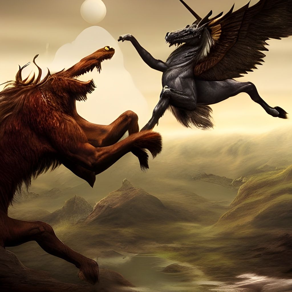 Mythical Creatures Clash in Detailed Matte Painting