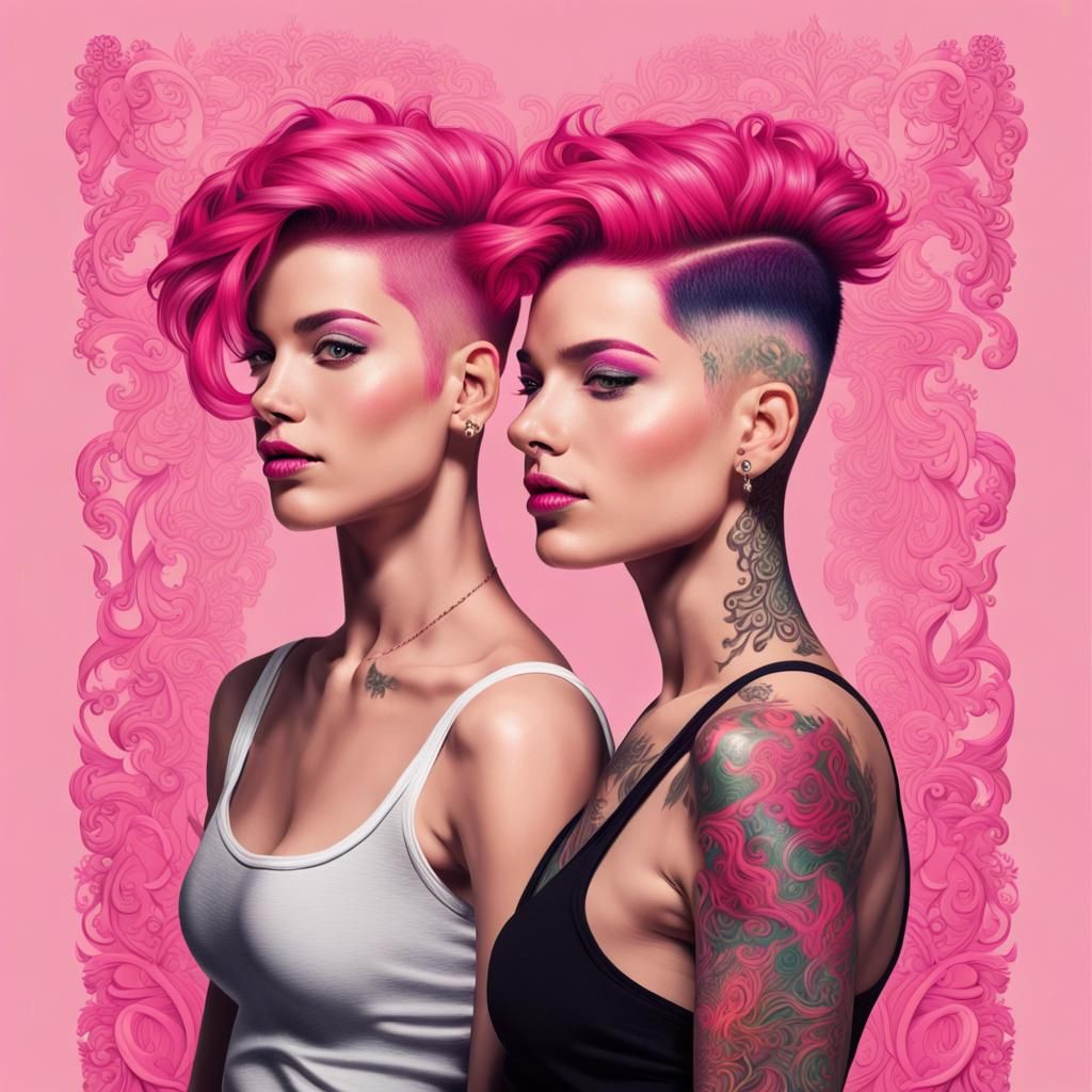 Gay Pride: Two Women with Vibrant Hairstyles