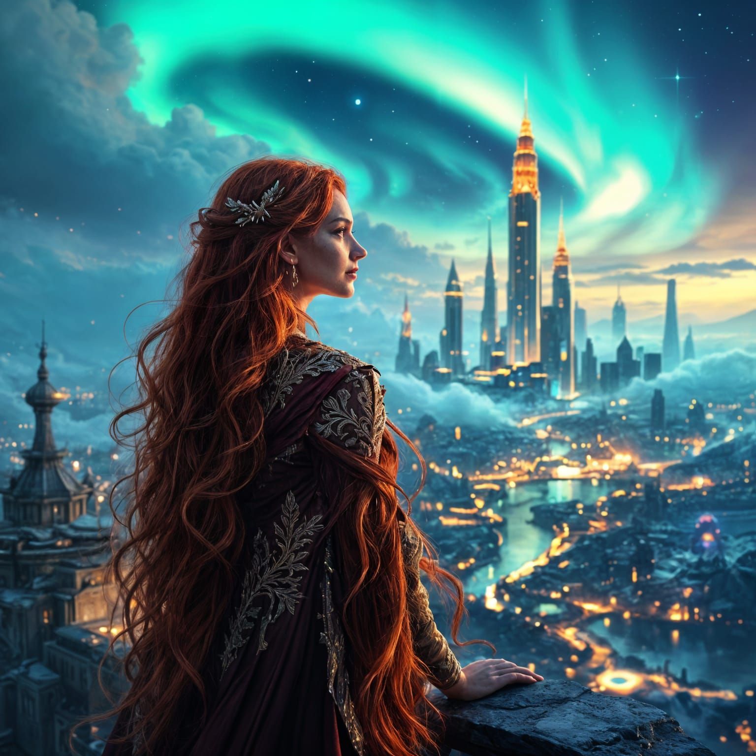 Magnificent Regal Leader Reigns Over Shimmering Celestial Ci...