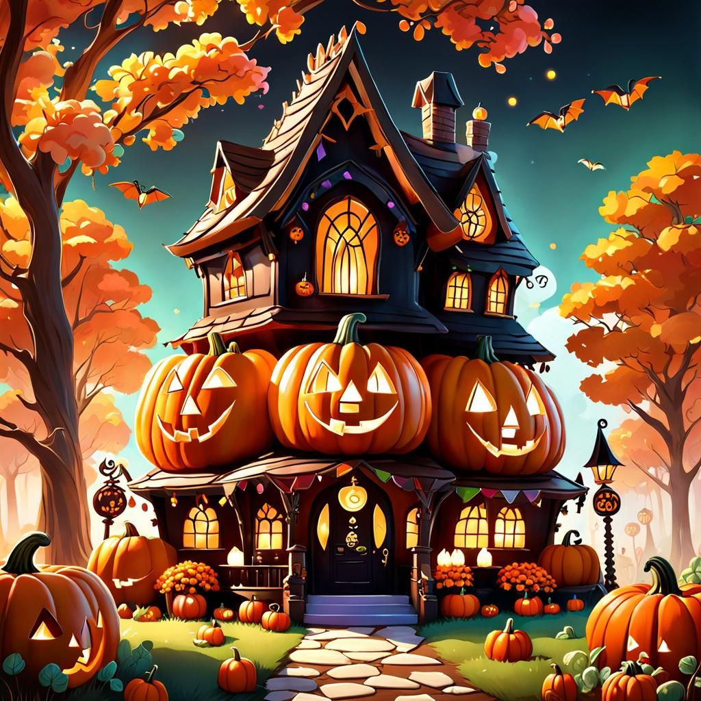 Whimsical Pumpkin Candy House in Candyland Style