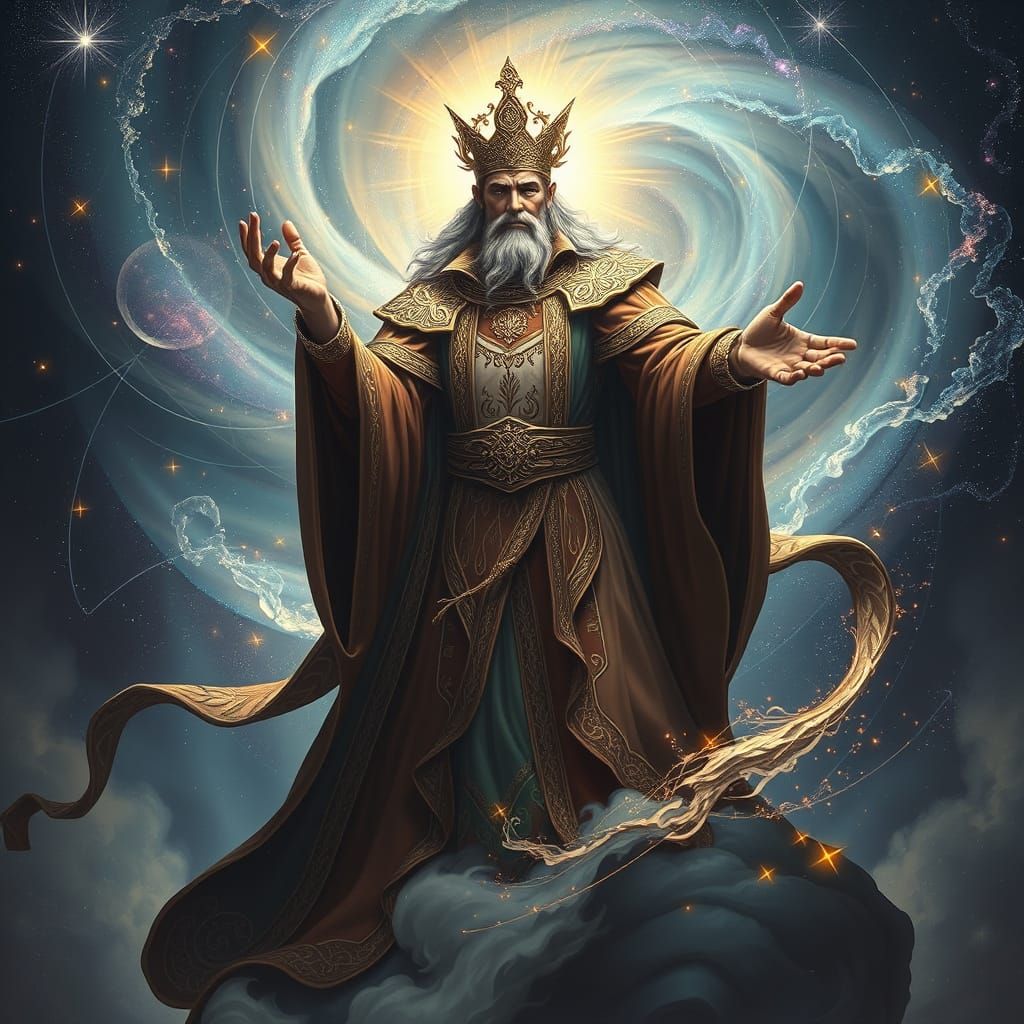 Majestic Godlike Figure Amidst Swirling Galaxies