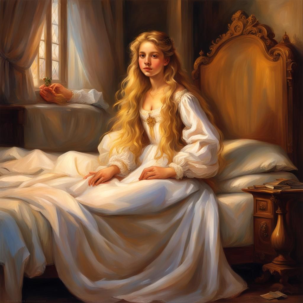 Renaissance Girl with Golden Hair Portrait