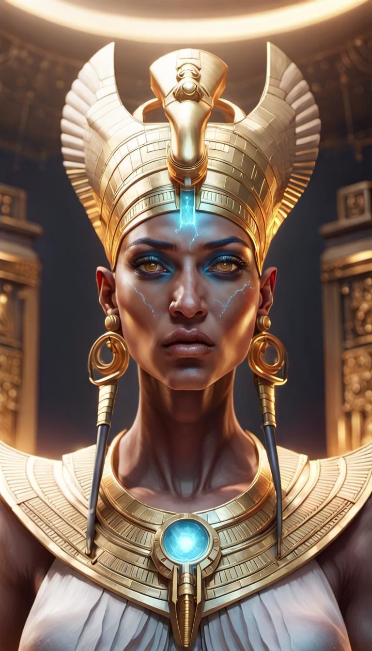 Egyptian God Emitting Gold Energy in Hyperdetailed Portrait