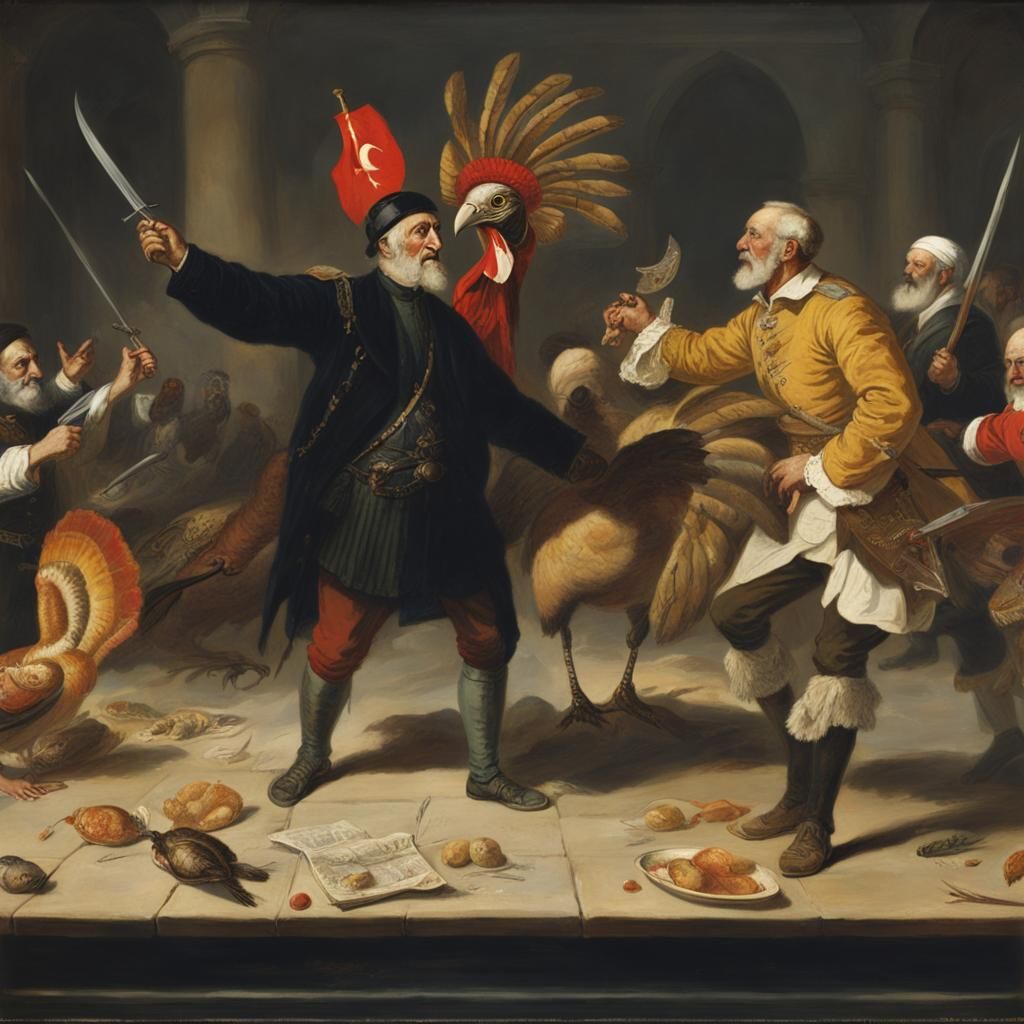 Victorious Turkey Bank Robber in Expressionist Baroque Style