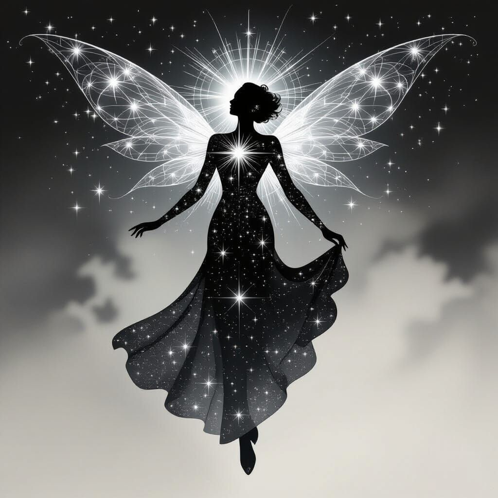 Celestial Being in Vintage Black and White Film Noir Style