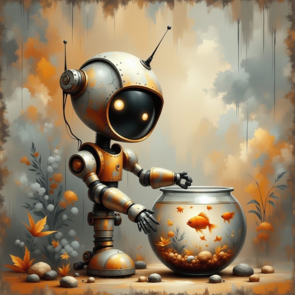 Whimsical Robot Cherishes Delicate Aquatic World