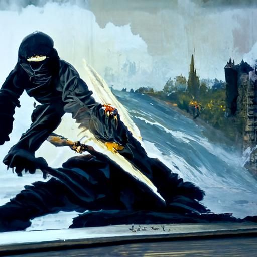 Children Confronting Eagle as Oil Painting